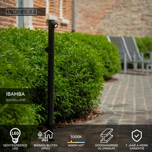 Lucide IBAMBA - Sokkellamp - LED - 2x6W 3000K - IP65 - Zwart - USP